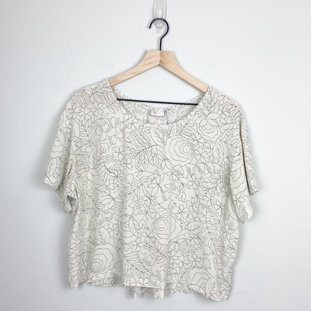 Anthropologie Cream Floral Blouse